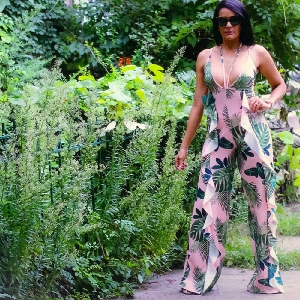 Tropical leaf jumpsuit